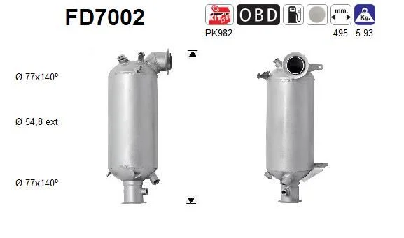 Filtro de partículas de fuligem, sistema de escape AS FD7002