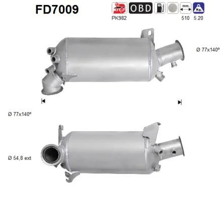 Filtro de partículas de fuligem, sistema de escape AS FD7009