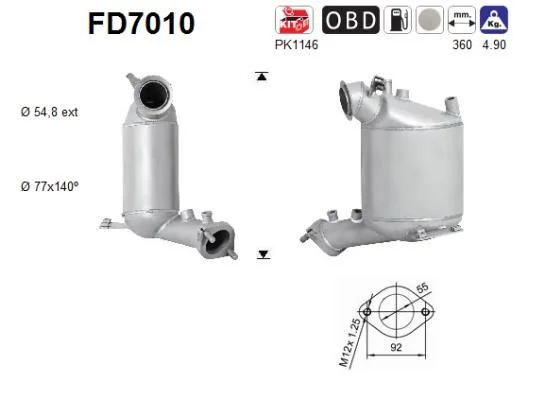 Filtro de partículas de fuligem, sistema de escape AS FD7010