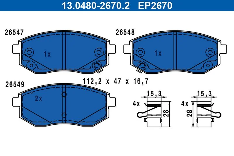 Brake Pad Set, disc brake ATE 13.0480-2670.2