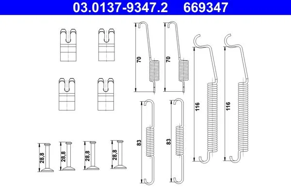 Kit de acessórios, sapatas de travão ATE 03.0137-9347.2