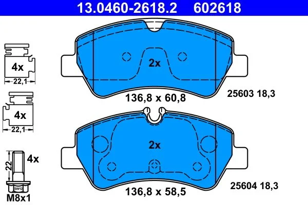 Conjunto de pastilhas de travão de disco ATE 13.0460-2618.2
