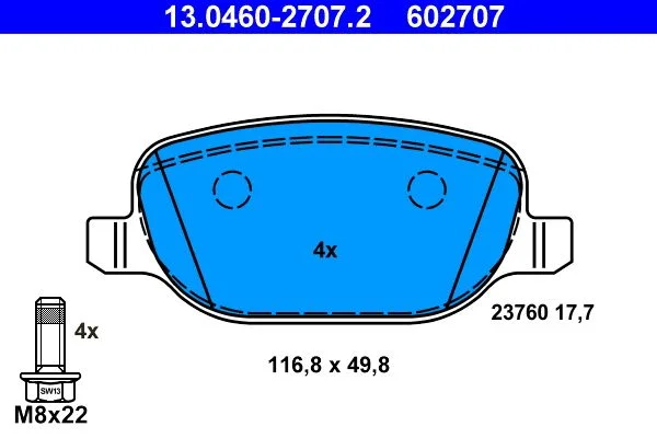 Conjunto de pastilhas de travão de disco ATE 13.0460-2707.2