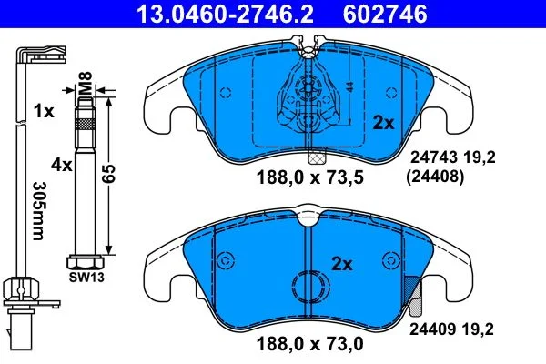 Conjunto de pastilhas de travão de disco ATE 13.0460-2746.2