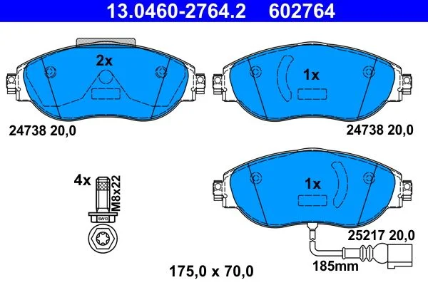 Conjunto de pastilhas de travão de disco ATE 13.0460-2764.2