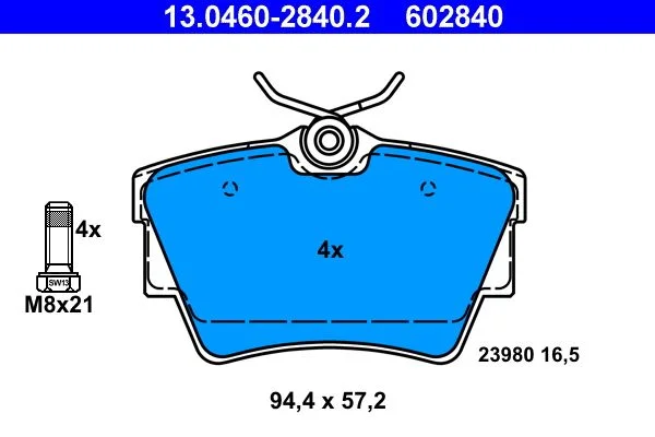 Conjunto de pastilhas de travão de disco ATE 13.0460-2840.2