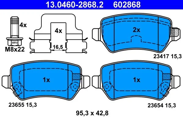 Conjunto de pastilhas de travão de disco ATE 13.0460-2868.2