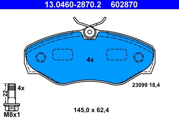 Conjunto de pastilhas de travão de disco ATE 13.0460-2870.2
