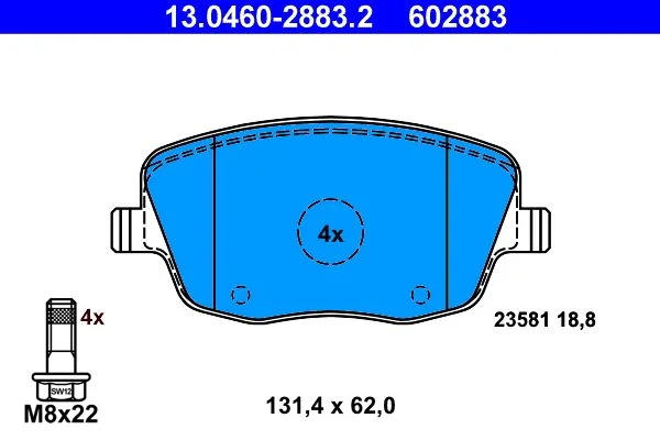 Conjunto de pastilhas de travão de disco ATE 13.0460-2883.2