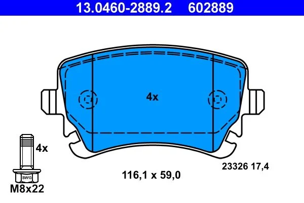 Conjunto de pastilhas de travão de disco ATE 13.0460-2889.2