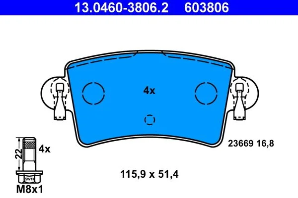 Conjunto de pastilhas de travão de disco ATE 13.0460-3806.2