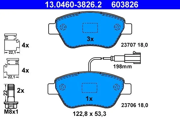 Conjunto de pastilhas de travão de disco ATE 13.0460-3826.2