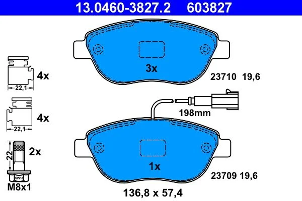 Brake Pad Set, disc brake ATE 13.0460-3827.2