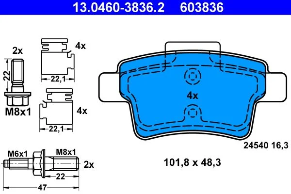 Conjunto de pastilhas de travão de disco ATE 13.0460-3836.2