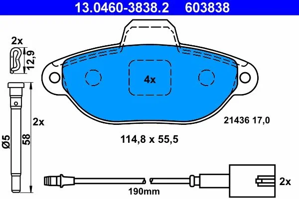 Conjunto de pastilhas de travão de disco ATE 13.0460-3838.2