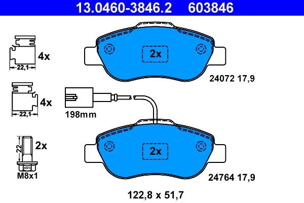 Conjunto de pastilhas de travão de disco ATE 13.0460-3846.2