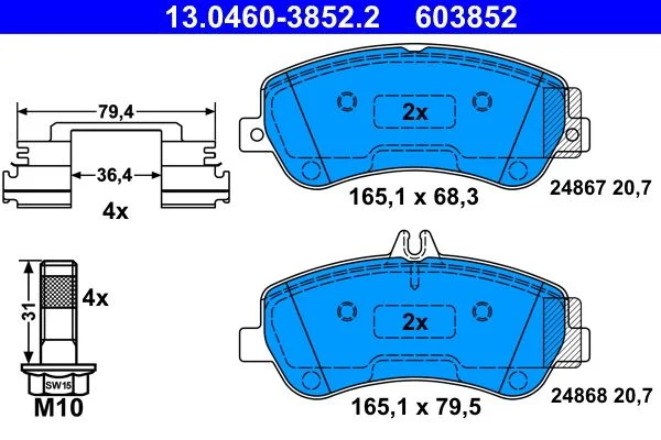 Conjunto de pastilhas de travão de disco ATE 13.0460-3852.2