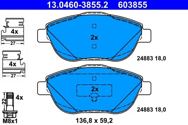 Conjunto de pastilhas de travão de disco ATE 13.0460-3855.2
