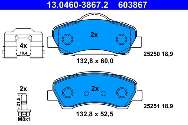 Conjunto de pastilhas de travão de disco ATE 13.0460-3867.2
