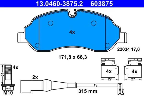 Conjunto de pastilhas de travão de disco ATE 13.0460-3875.2