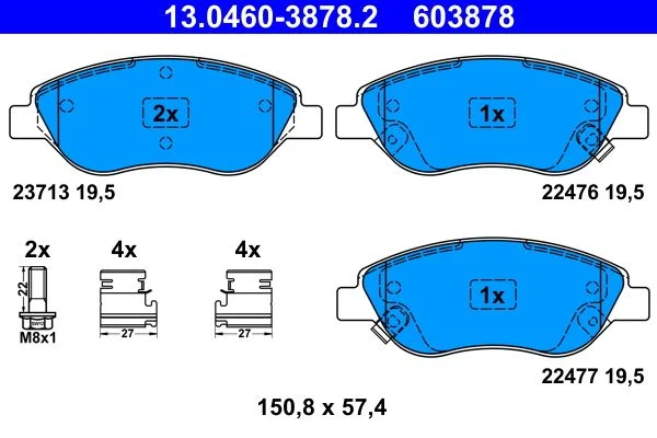 Conjunto de pastilhas de travão de disco ATE 13.0460-3878.2