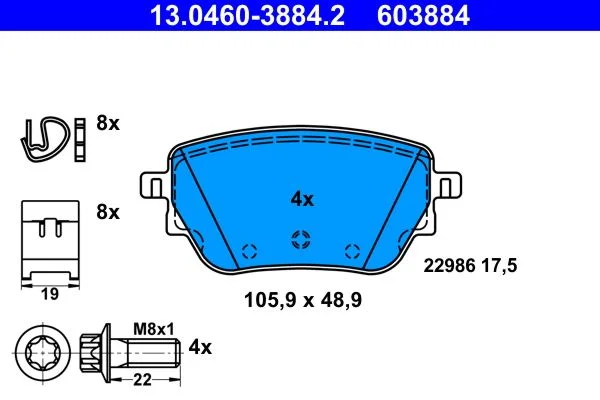 Conjunto de pastilhas de travão de disco ATE 13.0460-3884.2