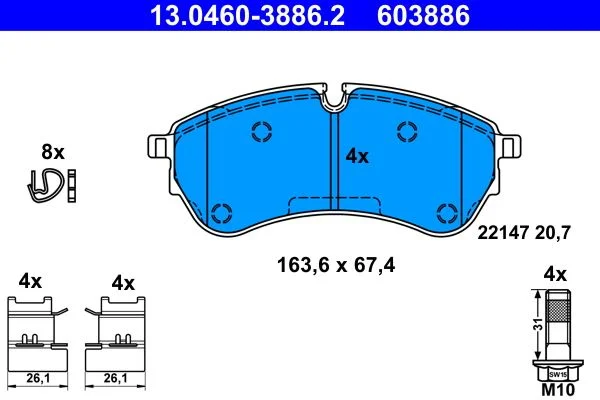 Conjunto de pastilhas de travão de disco ATE 13.0460-3886.2