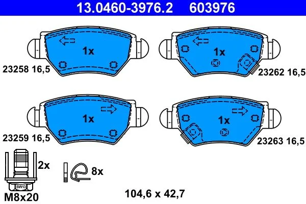 Conjunto de pastilhas de travão de disco ATE 13.0460-3976.2