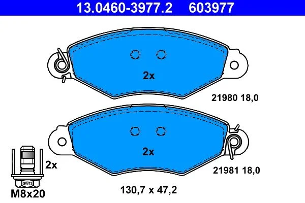 Conjunto de pastilhas de travão de disco ATE 13.0460-3977.2