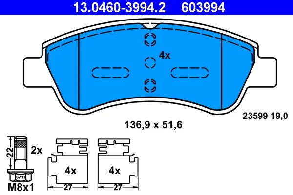 Conjunto de pastilhas de travão de disco ATE 13.0460-3994.2