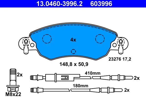Conjunto de pastilhas de travão de disco ATE 13.0460-3996.2