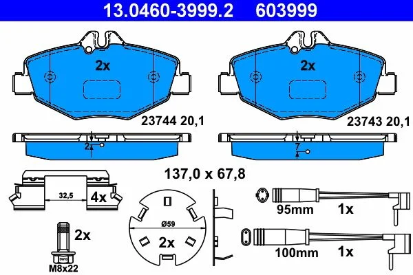 Conjunto de pastilhas de travão de disco ATE 13.0460-3999.2