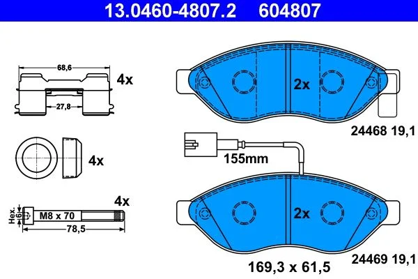 Conjunto de pastilhas de travão de disco ATE 13.0460-4807.2
