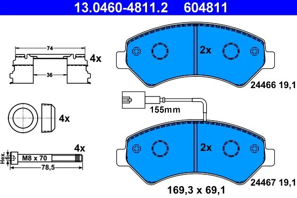 Brake Pad Set, disc brake ATE 13.0460-4811.2