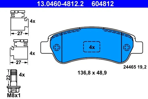 Brake Pad Set, disc brake ATE 13.0460-4812.2