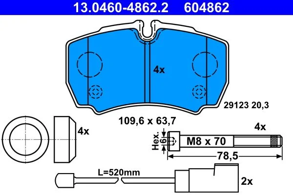 Conjunto de pastilhas de travão de disco ATE 13.0460-4862.2