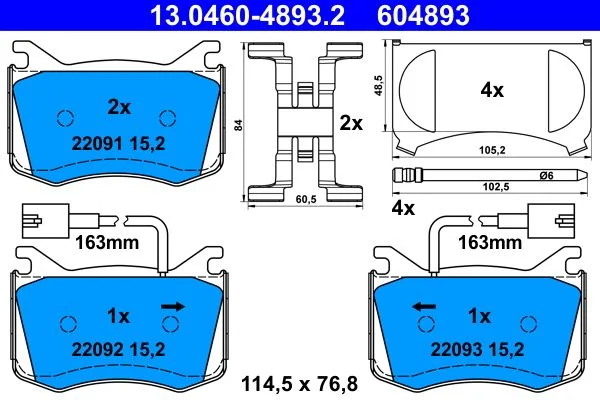 Conjunto de pastilhas de travão de disco ATE 13.0460-4893.2