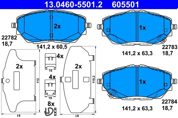 Conjunto de pastilhas de travão de disco ATE 13.0460-5501.2