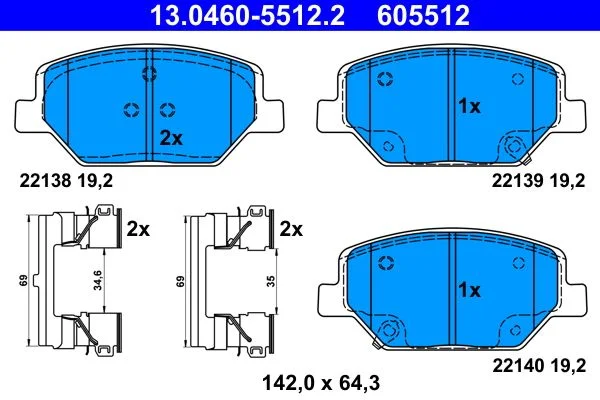 Conjunto de pastilhas de travão de disco ATE 13.0460-5512.2