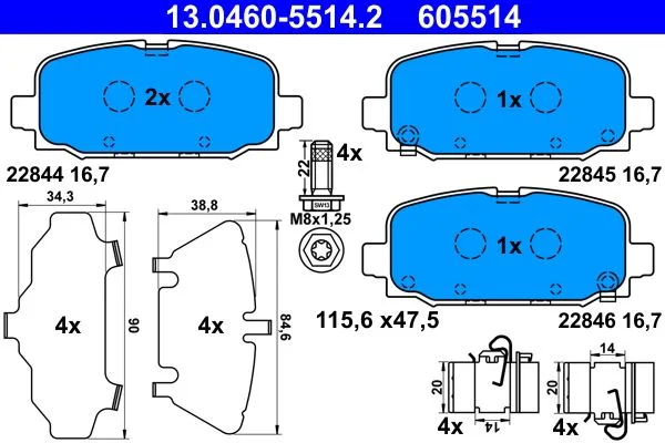 Conjunto de pastilhas de travão de disco ATE 13.0460-5514.2