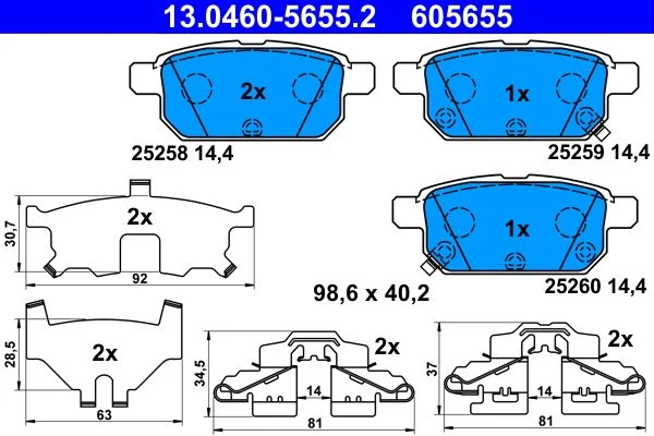 Conjunto de pastilhas de travão de disco ATE 13.0460-5655.2