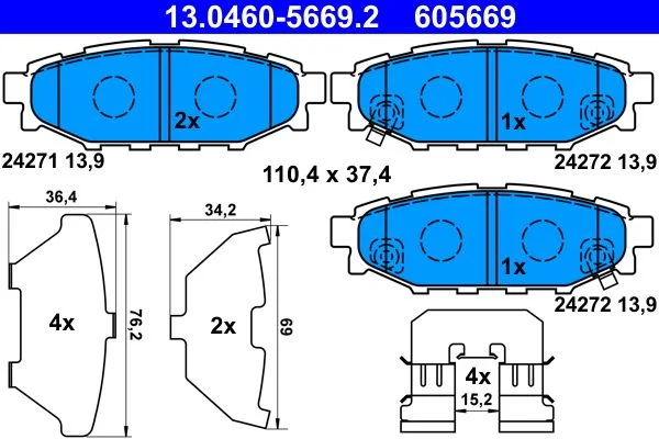 Brake Pad Set, disc brake ATE 13.0460-5669.2