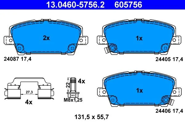 Brake Pad Set, disc brake ATE 13.0460-5756.2