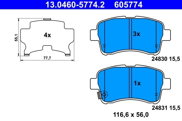 Conjunto de pastilhas de travão de disco ATE 13.0460-5774.2