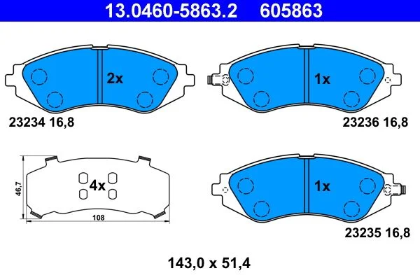Conjunto de pastilhas de travão de disco ATE 13.0460-5863.2