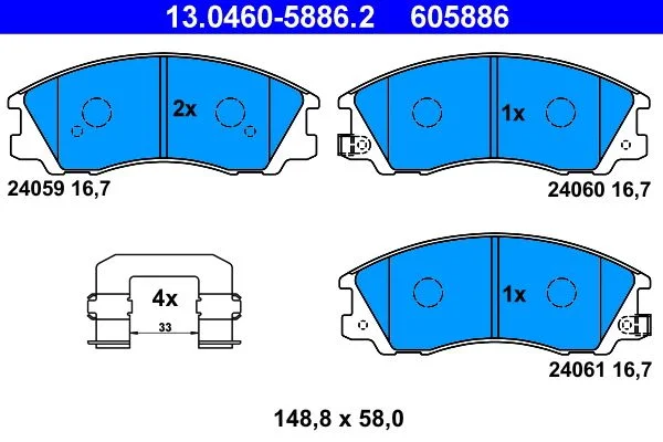 Conjunto de pastilhas de travão de disco ATE 13.0460-5886.2