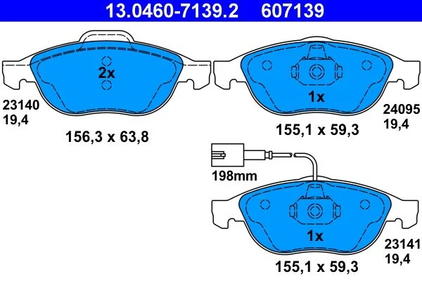 Conjunto de pastilhas de travão de disco ATE 13.0460-7139.2