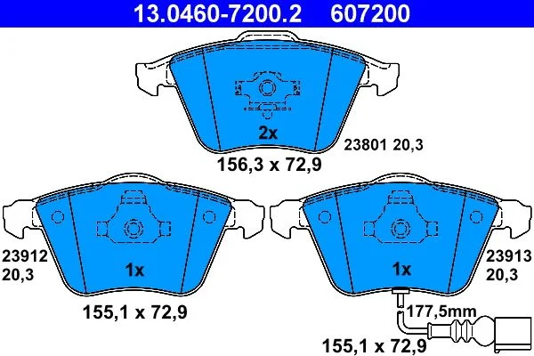 Conjunto de pastilhas de travão de disco ATE 13.0460-7200.2