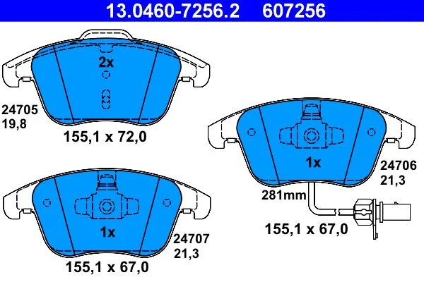 Conjunto de pastilhas de travão de disco ATE 13.0460-7256.2