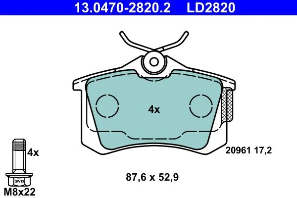 Conjunto de pastilhas de travão de disco ATE 13.0470-2820.2